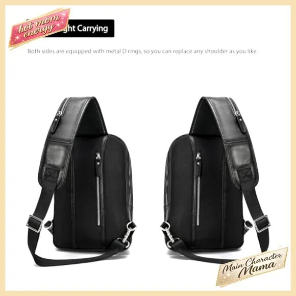 Full Grain Leather Sling Bag Fits 12.9 iPad Crossbody Daypack